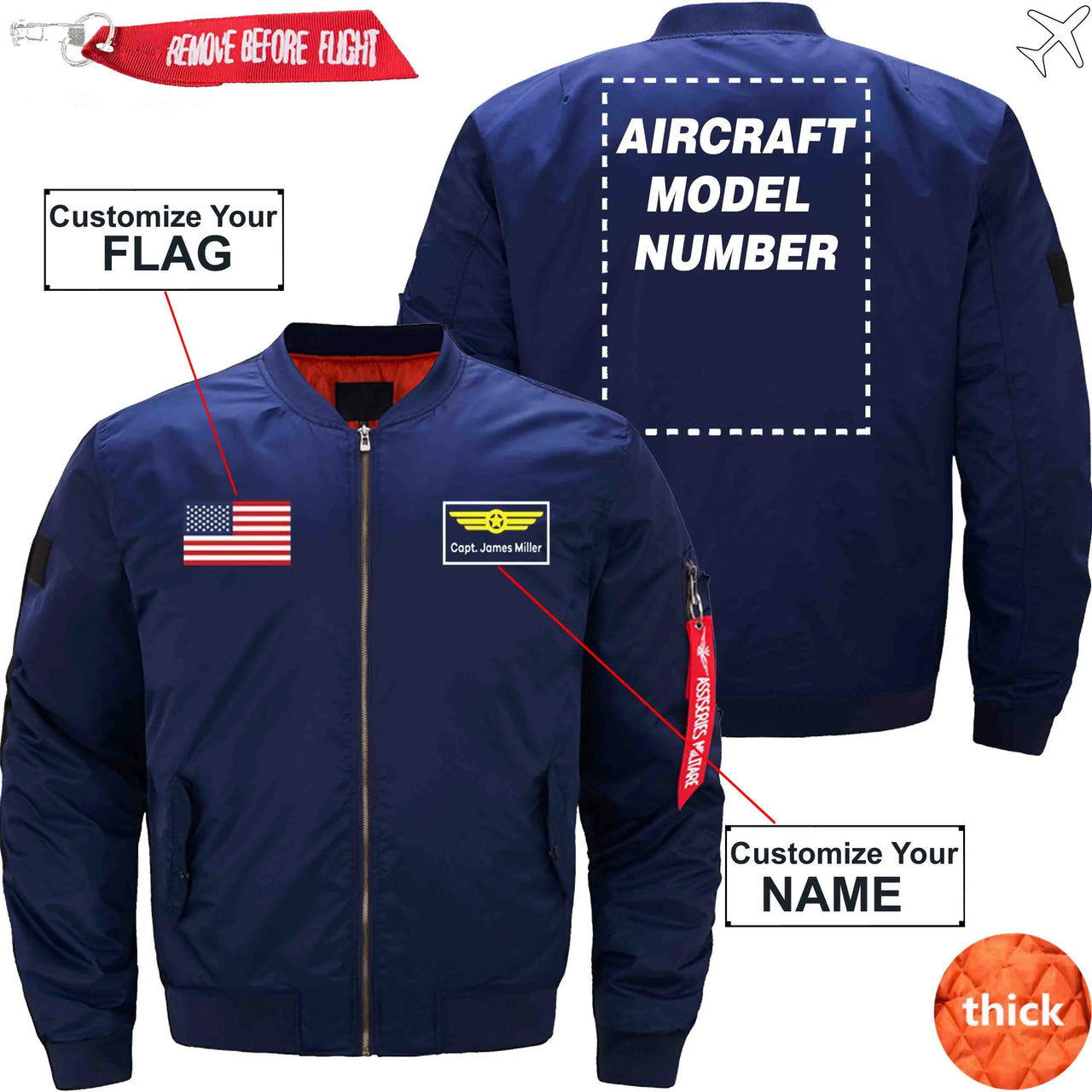 CUSTOM FLAG & NAME WITH AIRCRAFT MODEL NUMBER - JACKET THE AV8R