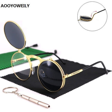 Sunglasses Round Metal Women Men Style Retro Flip Circular Double Sun Glasses AV8R
