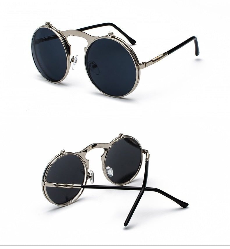 Sunglasses Round Metal Women Men Style Retro Flip Circular Double Sun Glasses AV8R