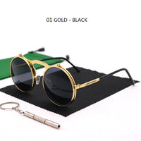 Thumbnail for Sunglasses Round Metal Women Men Style Retro Flip Circular Double Sun Glasses AV8R