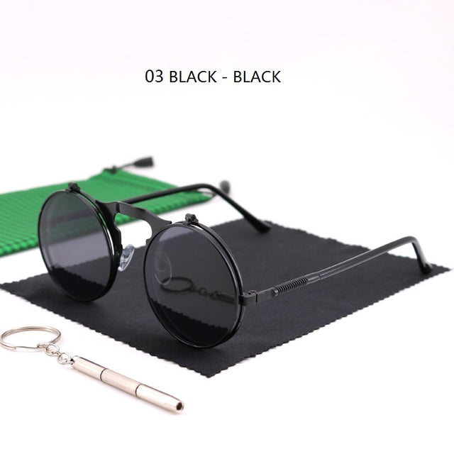 Sunglasses Round Metal Women Men Style Retro Flip Circular Double Sun Glasses AV8R