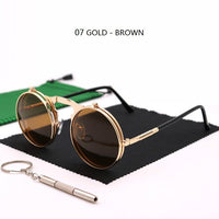Thumbnail for Sunglasses Round Metal Women Men Style Retro Flip Circular Double Sun Glasses AV8R