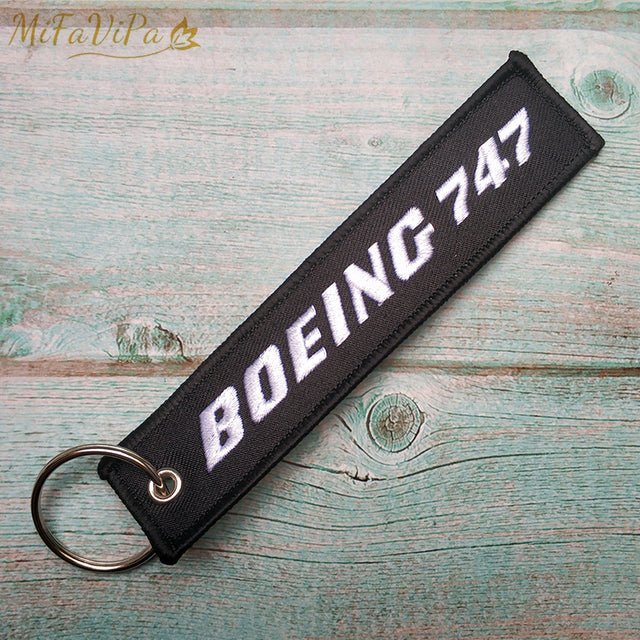 1 PC BOEING 747 KEYCHAIN NEW FASHION TRINKET PHONE STRAP BLACK EMBROIDERY - PILOTSX