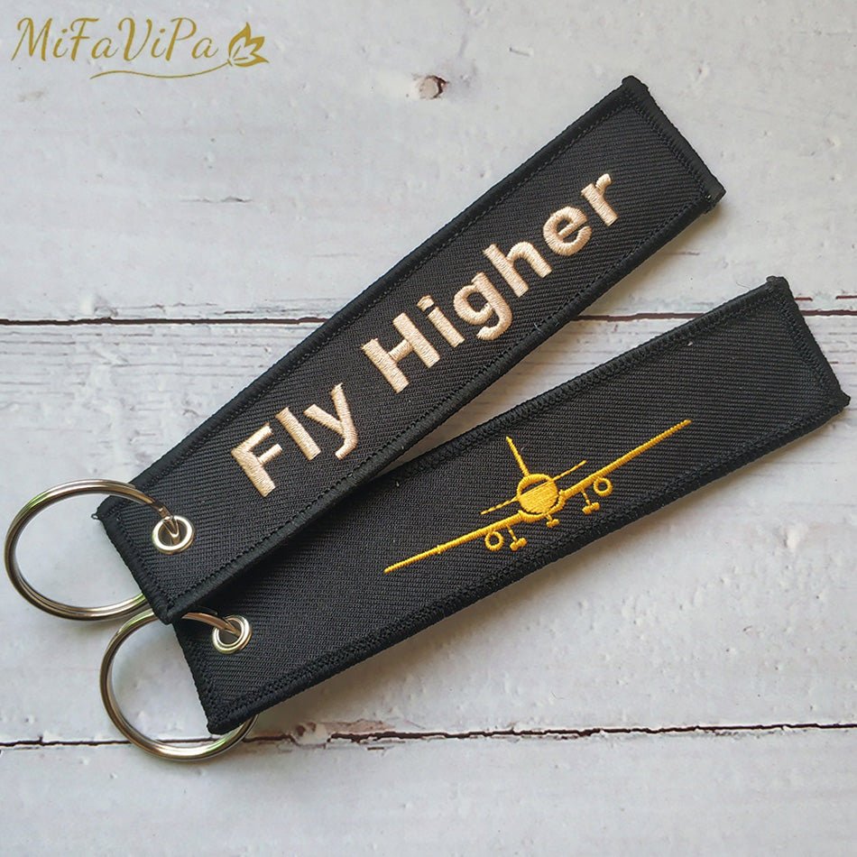 1 PC GOLDEN PLANE KEYCHAIN FASHION TRINKET BLACK EMBROIDERY FLY HIGHER KEY CHAIN - PILOTSX