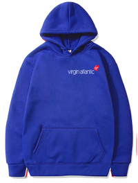 Thumbnail for a blue sweatshirt with the words, virgin atlantic on it