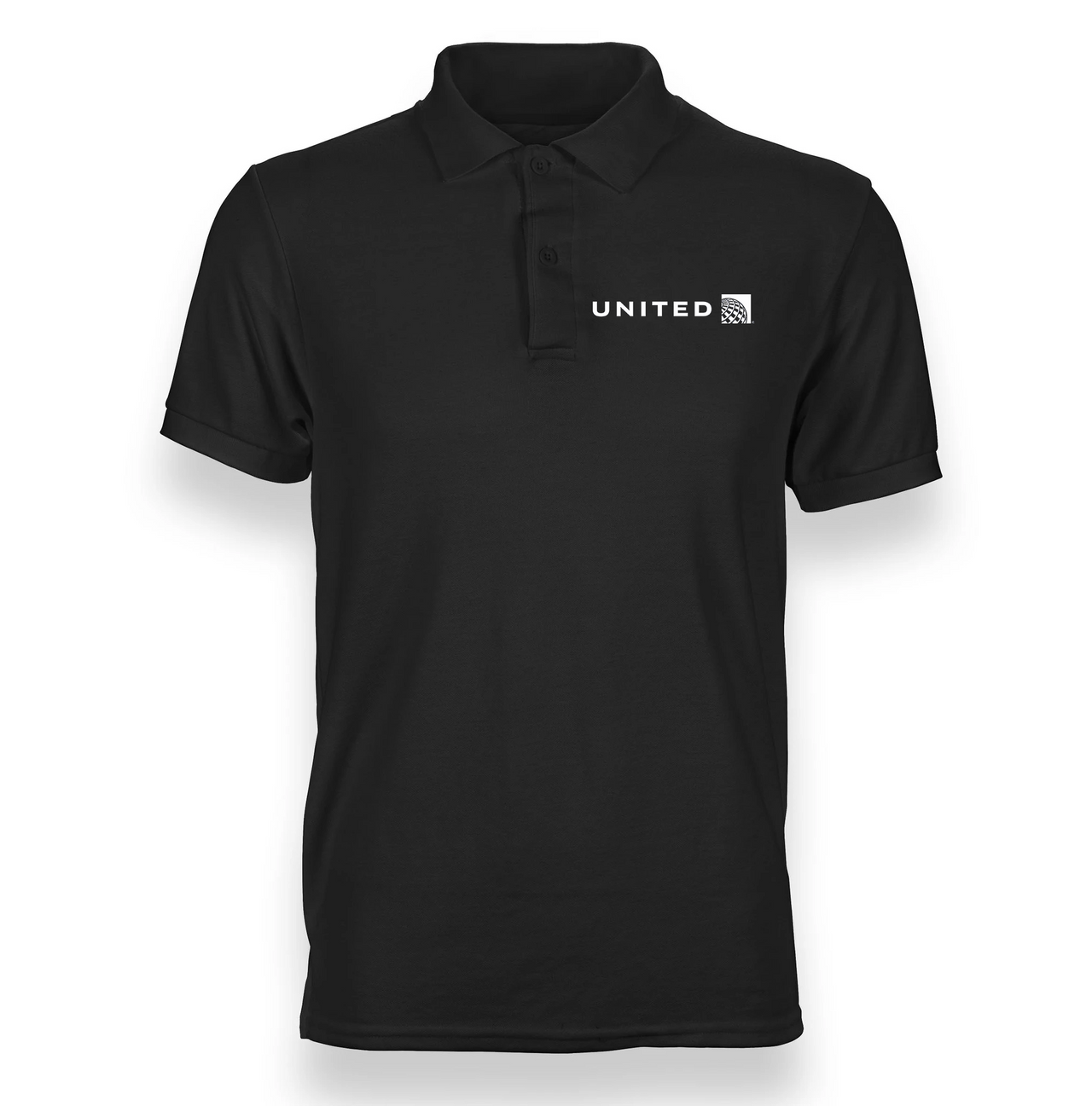 a black polo shirt with the united logo on it