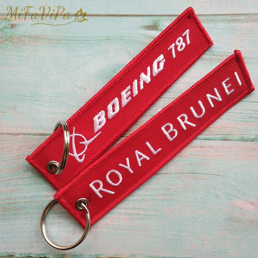 2 PCS A ROYAL BRUNEI B BOEING 787 EMBROIDERY KEY CHAINS - PILOTSX