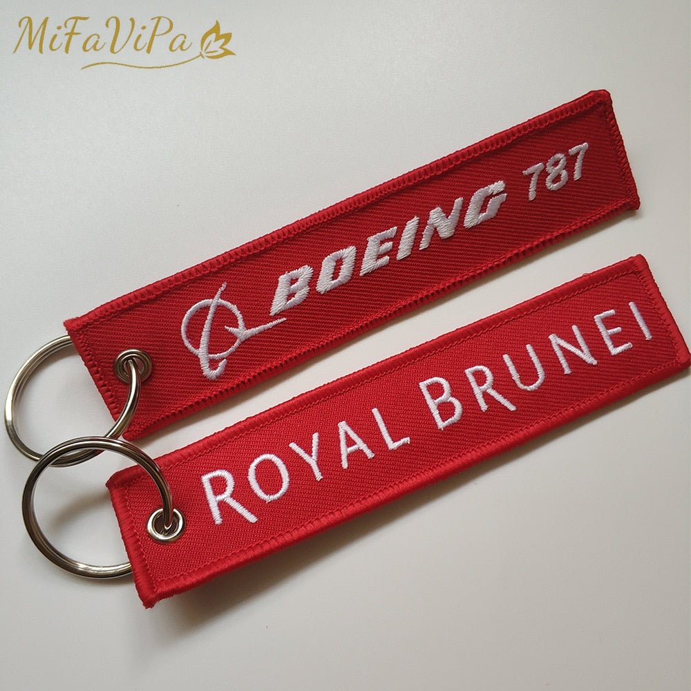 2 PCS A ROYAL BRUNEI SIDE B BOEING 787 EMBROIDERY KEY CHAIN - PILOTSX