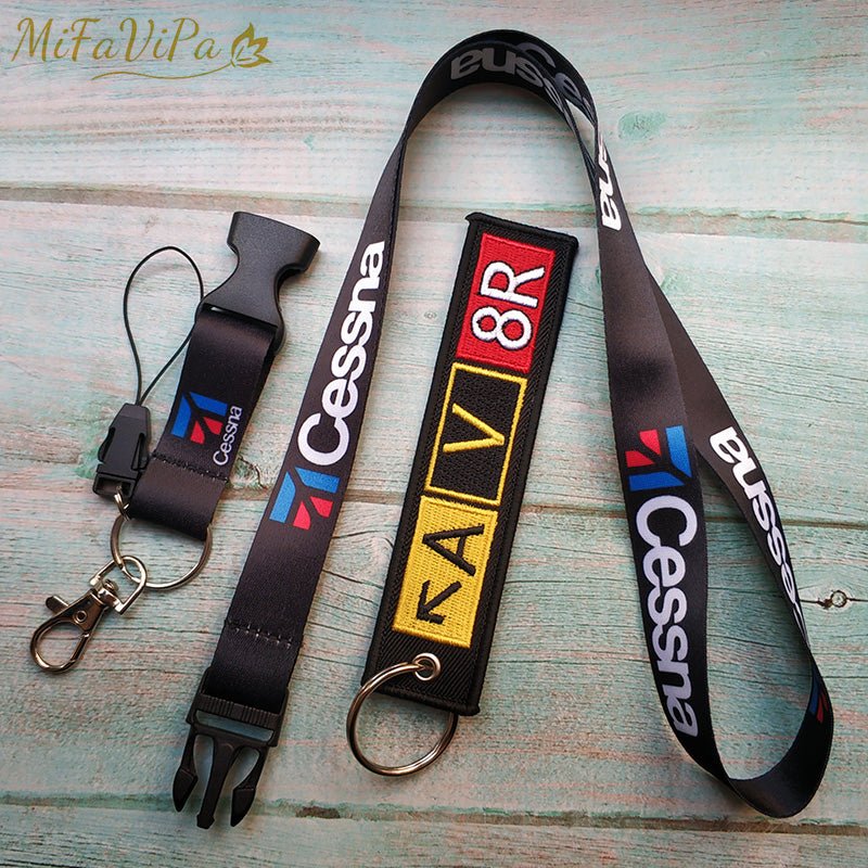 2 PCS BLUE AIRBUS FASHION BLACK CESSNA LANYARDS NECK STRAP KEY CHAIN - PILOTSX