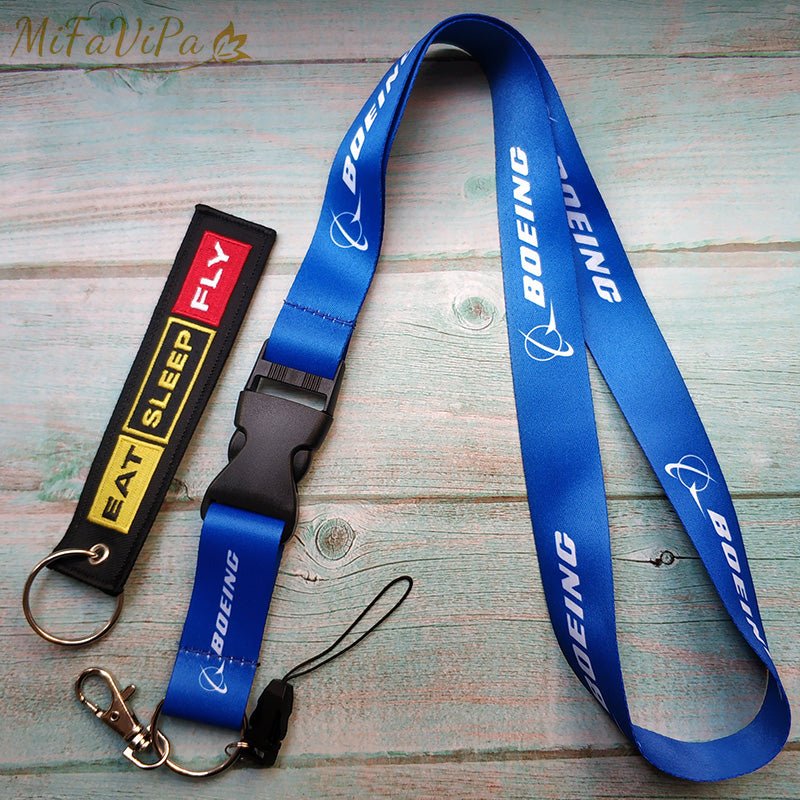 2 PCS BLUE BOEING LANYARDS FASHION BLACK CESSNA NECK STRAP KEY CHAIN - PILOTSX