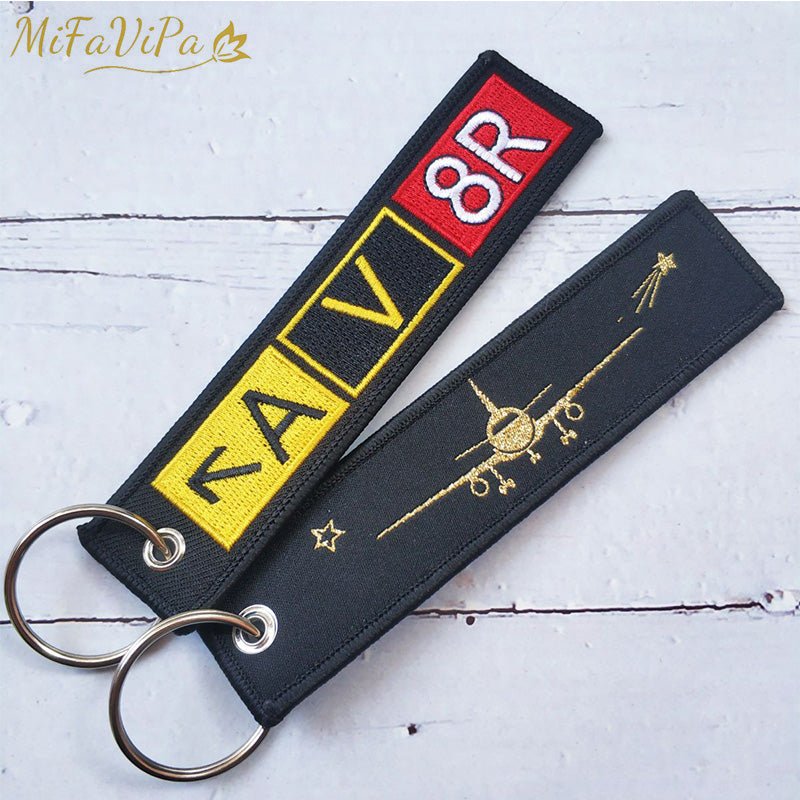 2 PCS EMBROIDERY AV8R KEYRING WOVEN PILOT AVIATOR KEYCHAIN AIRCRAFT KEY CHAIN - PILOTSX