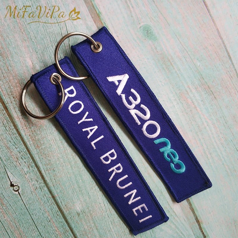 2 PCS ROYAL BRUNEI A320 EMBROIDERY KEY CHAIN - PILOTSX