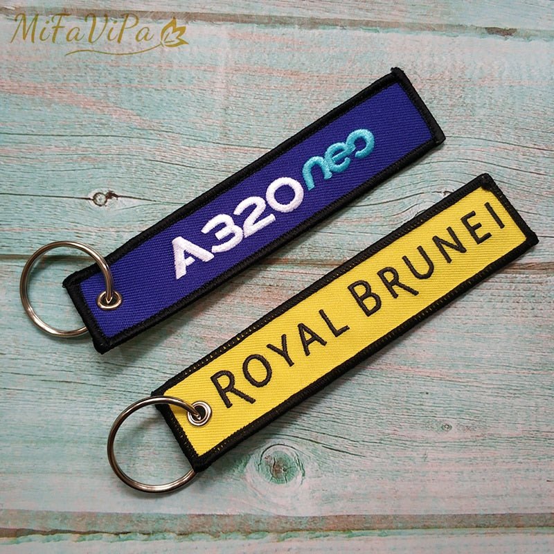 2 PCSA ROYAL BRUNEI SIDE B A320 EMBROIDERY KEY CHAIN - PILOTSX