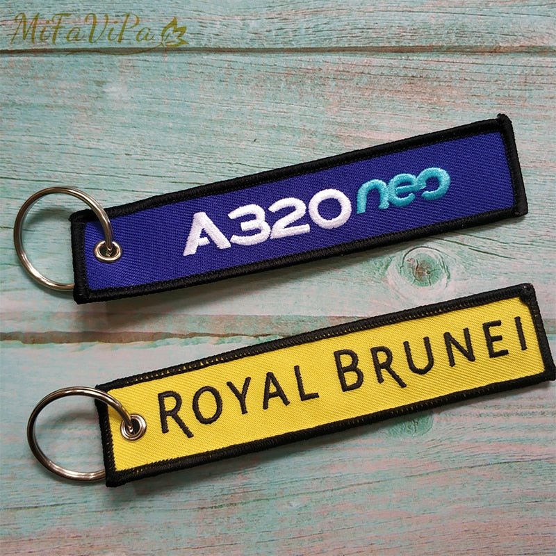 2 PCSA ROYAL BRUNEI SIDE B A320 EMBROIDERY KEY CHAIN - PILOTSX