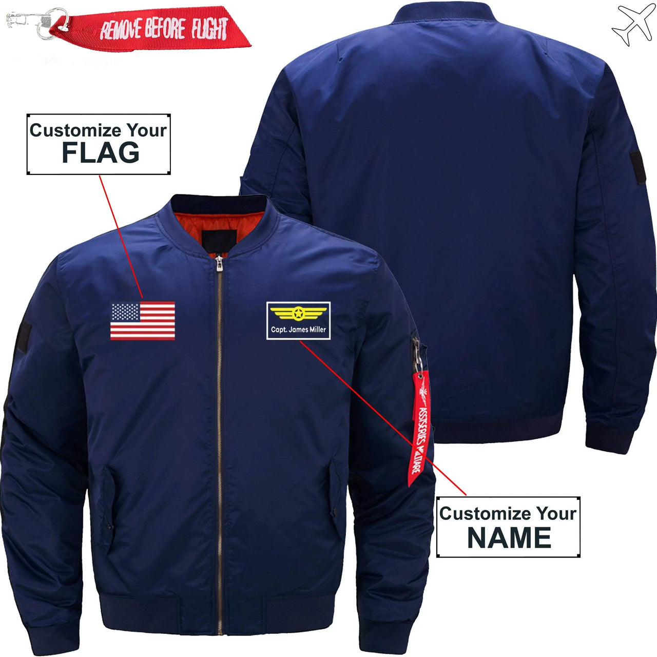 CUSTOM FLAG & NAME WITH BADGE 2 DESIGNED PILOT  S - JACKET THE AV8R