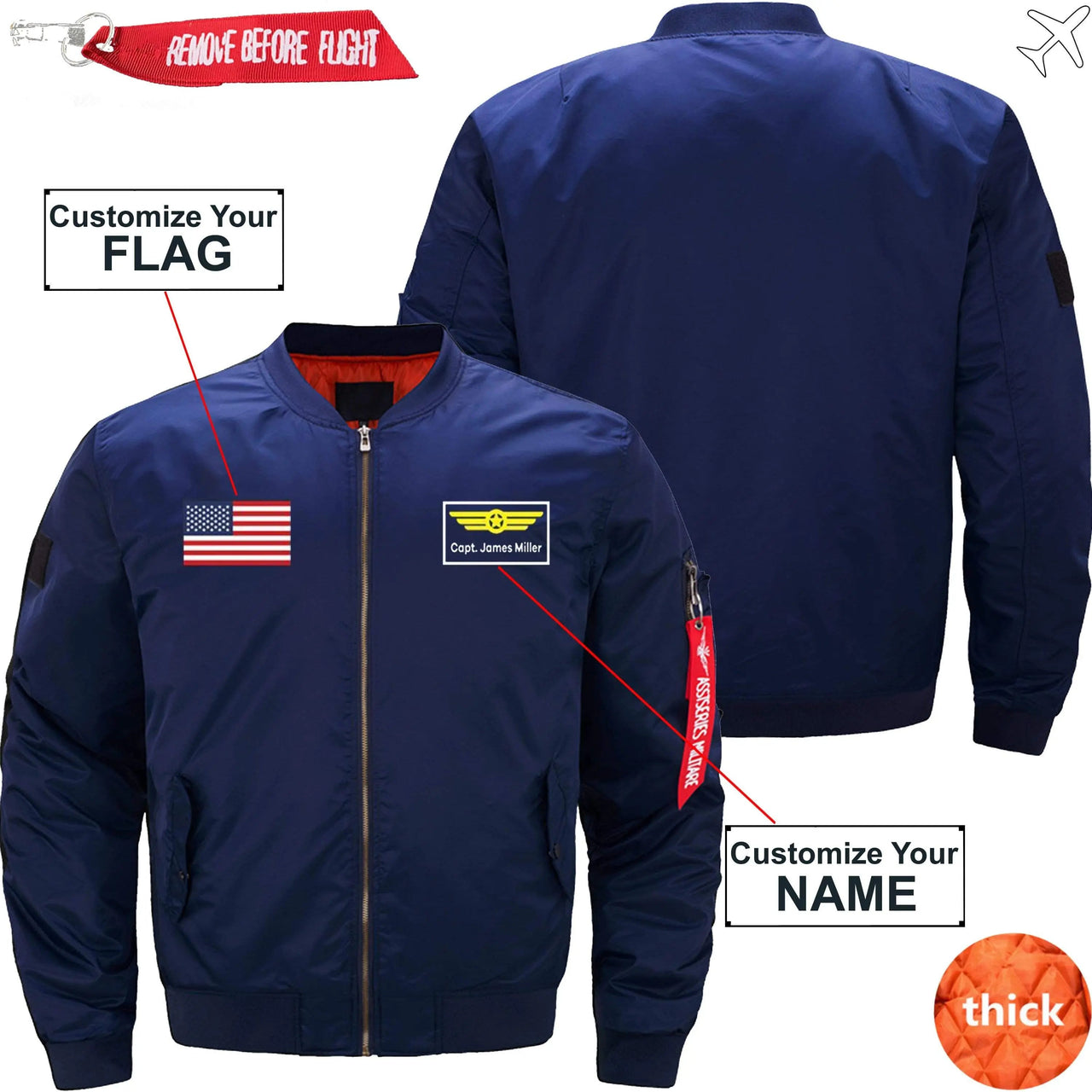 CUSTOM FLAG & NAME WITH BADGE 2 DESIGNED PILOT  S - JACKET THE AV8R