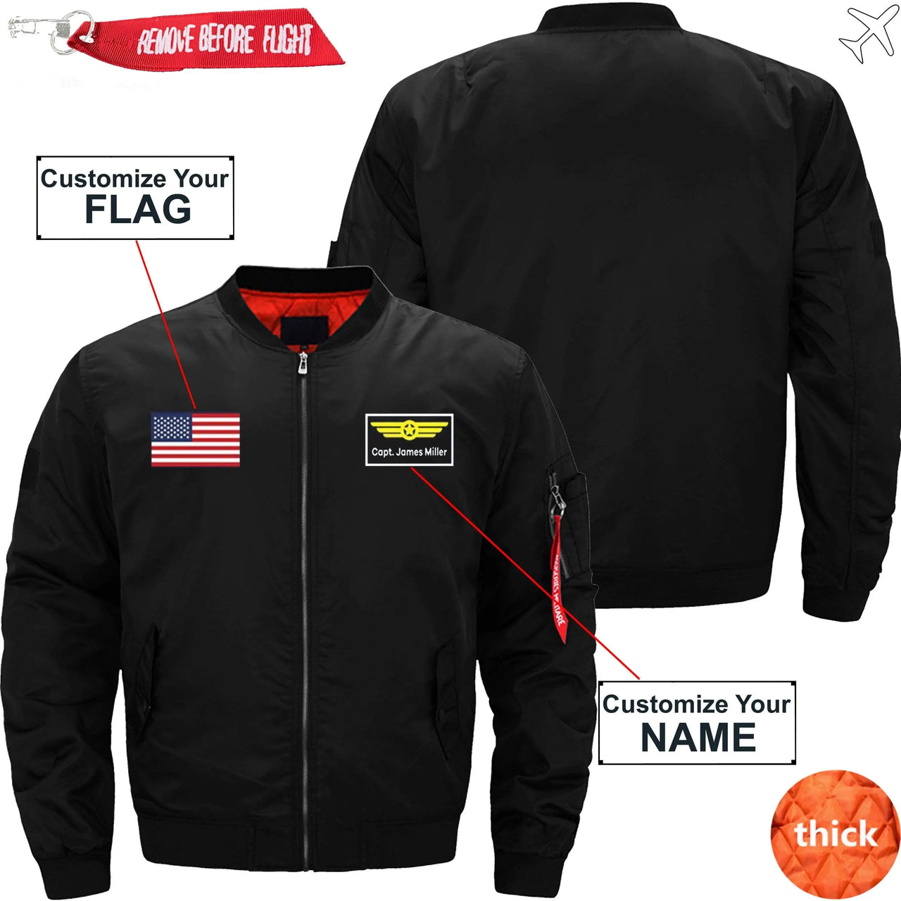 CUSTOM FLAG & NAME WITH BADGE 2 DESIGNED PILOT  S - JACKET THE AV8R