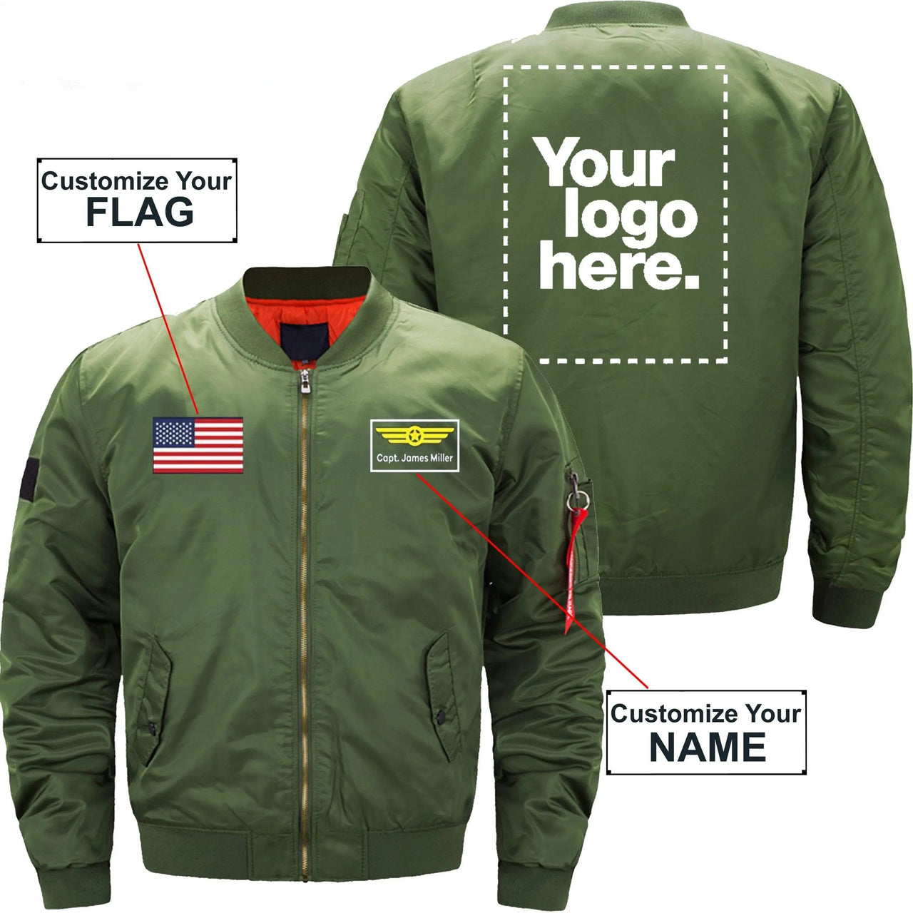 CUSTOM FLAG, LOGO & NAME WITH BADGE DESIGNED - JACKET THE AV8R