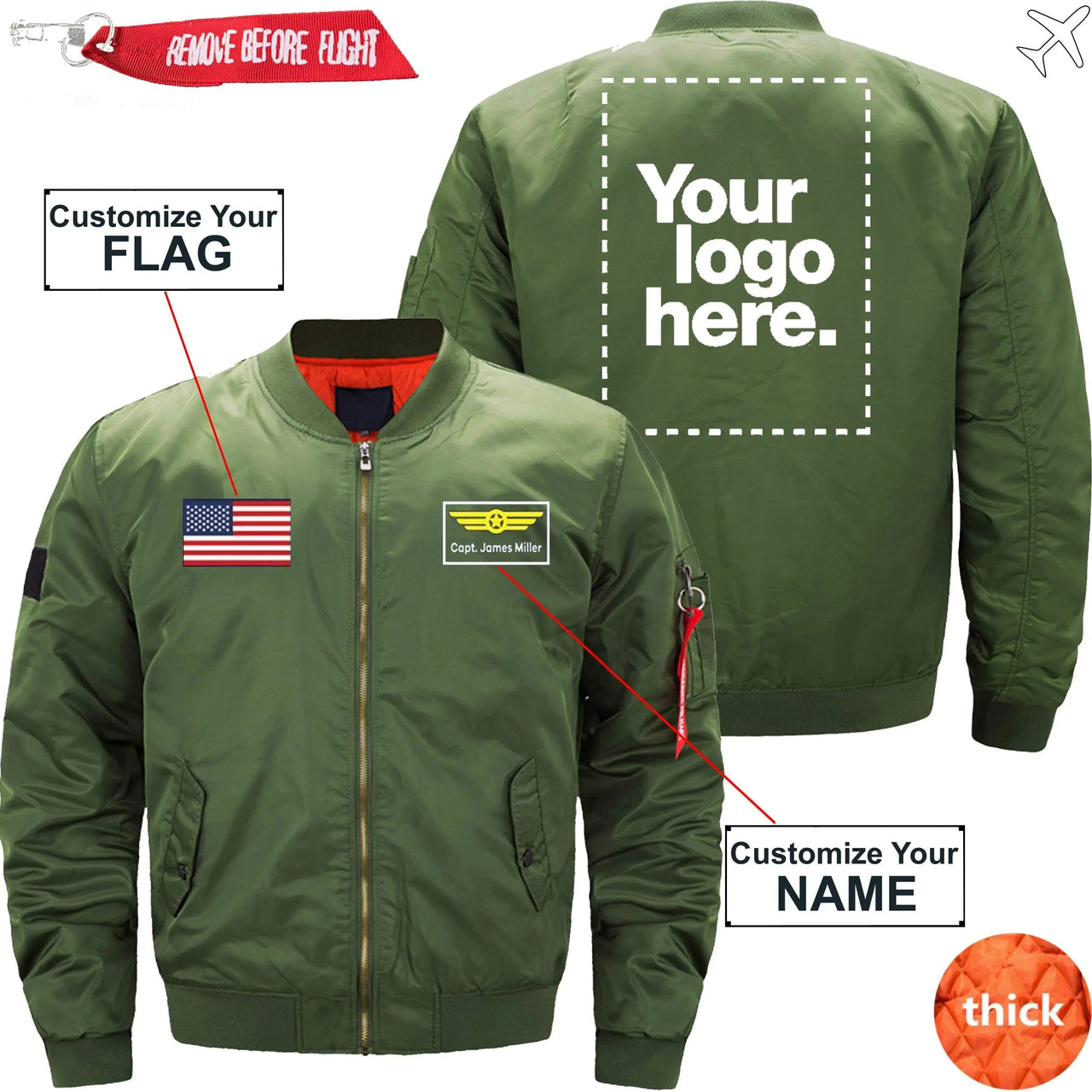 CUSTOM FLAG, LOGO & NAME WITH BADGE DESIGNED - JACKET THE AV8R