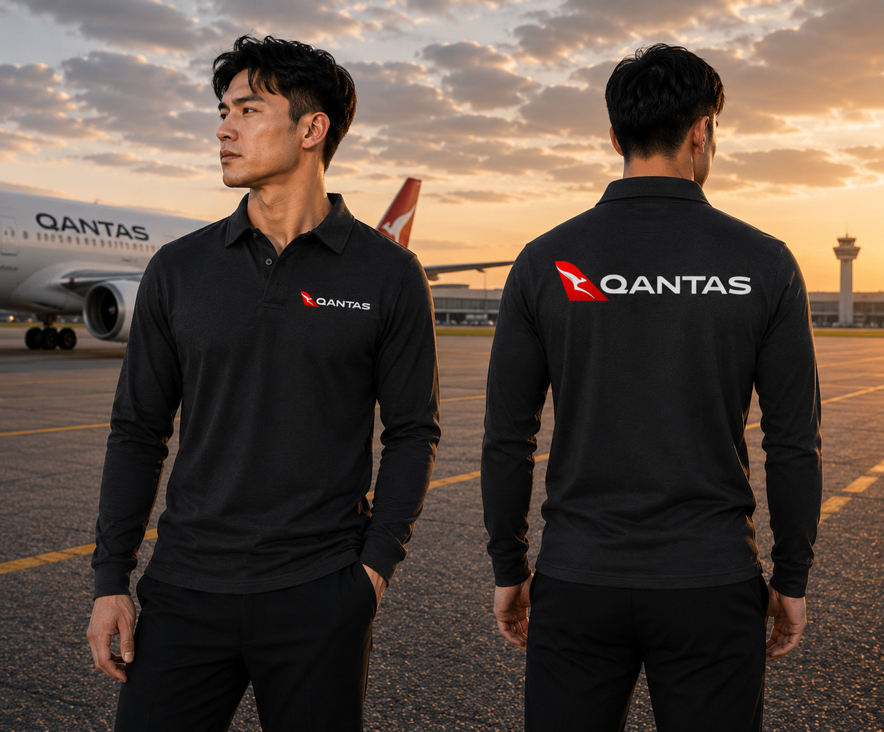 QANTAS AIRLINES LONG SLEEVE  POLO