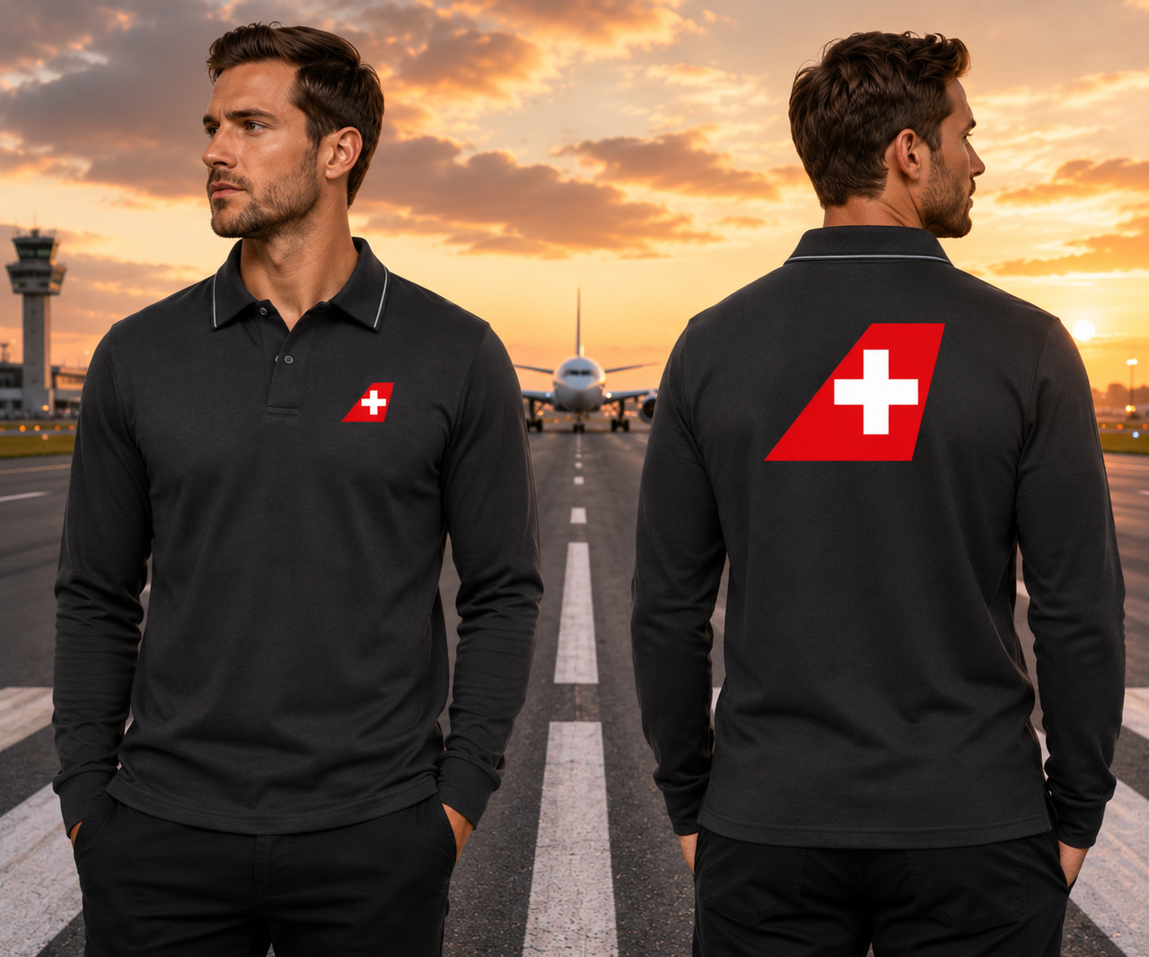 AIR SWISS AIRLINES LONG SLEEVE  POLO