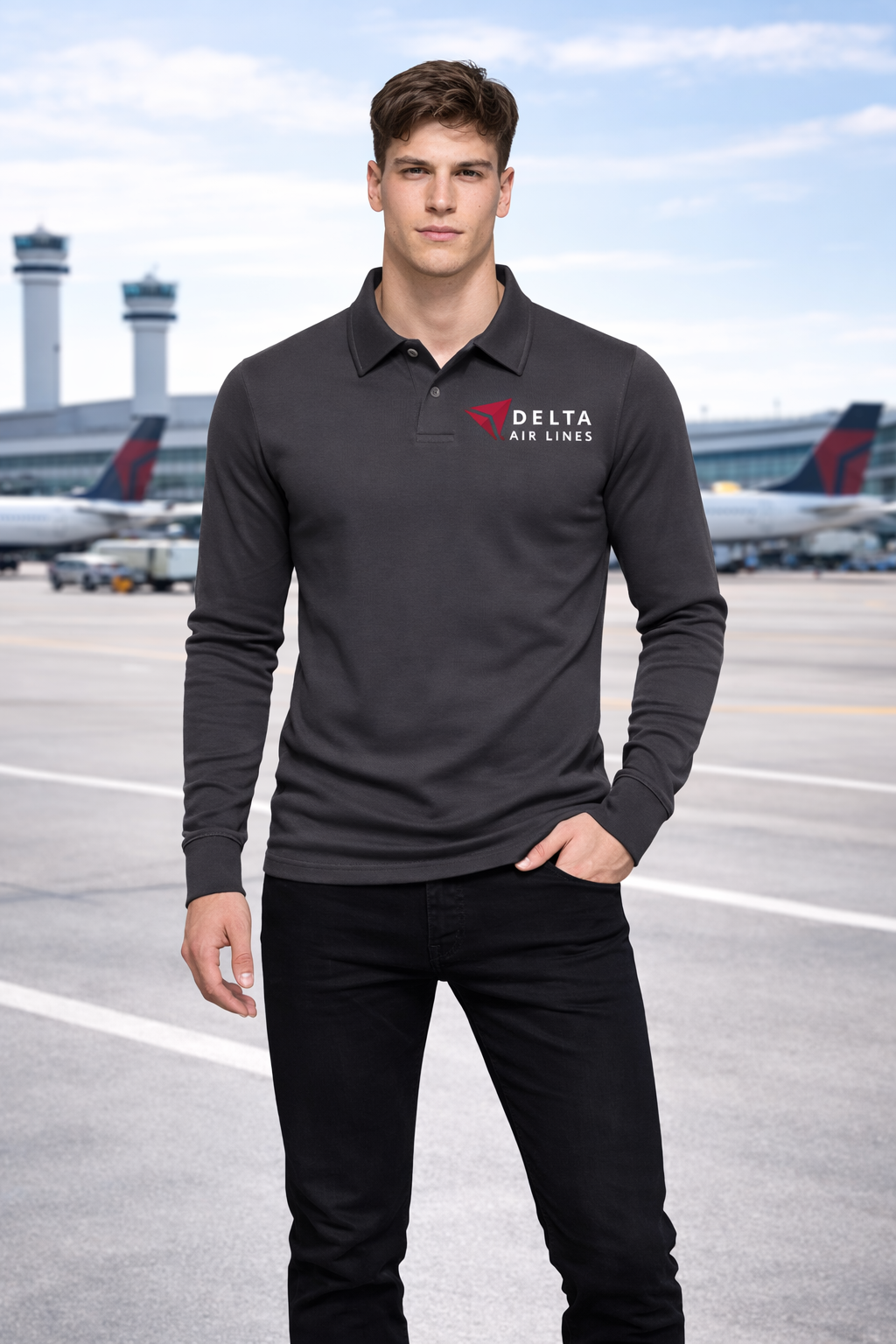AIR DELTA AIRLINES LONG SLEEVE  POLO