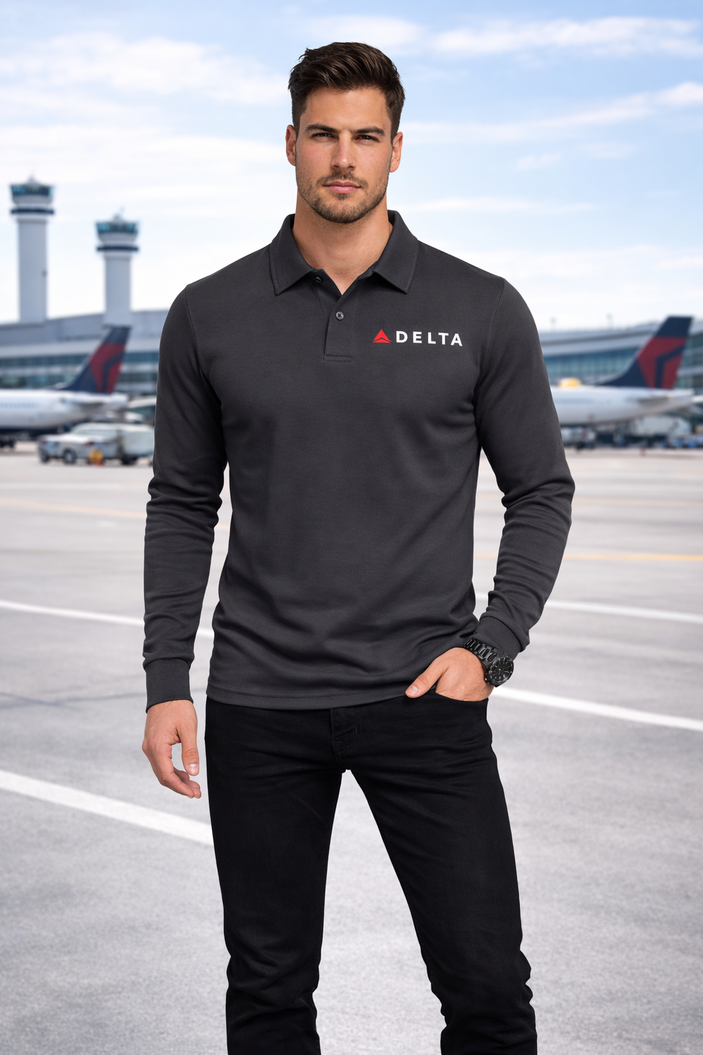 DELTA AIRLINES LONG SLEEVE  POLO