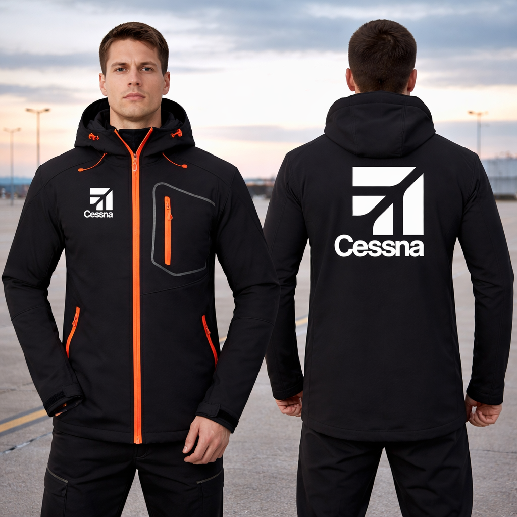 CESSNA LOGO DESIGN-FLEECE WATERPROOF WINDPROOF SOFTSHELL HOODED JACKET