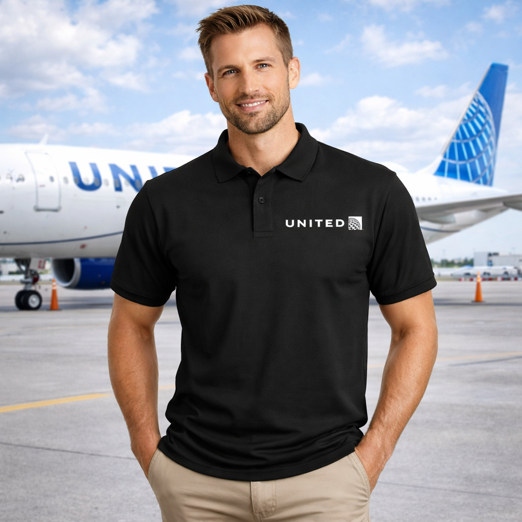 UNITED AIRLINES POLO SHIRT: UNISEX RELAXED FIT, 100% SOFT COTTON, LIGHT FABRIC
