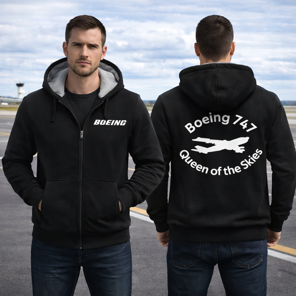 BOEING 747 QUEEN OF THE SKIES WINTER THICK ZIP SWEATSHIRT