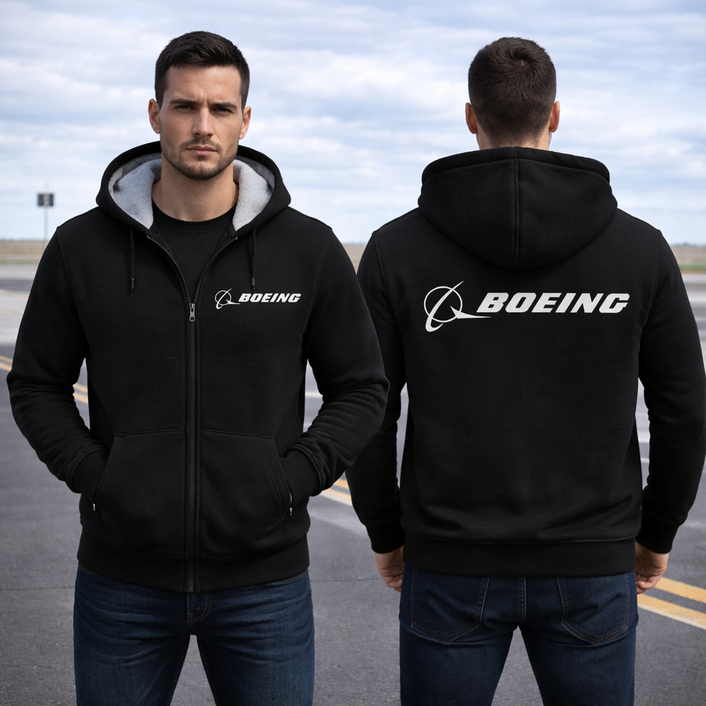 BOEING LOGO WINTER THICK ZIP SWEATSHIRT