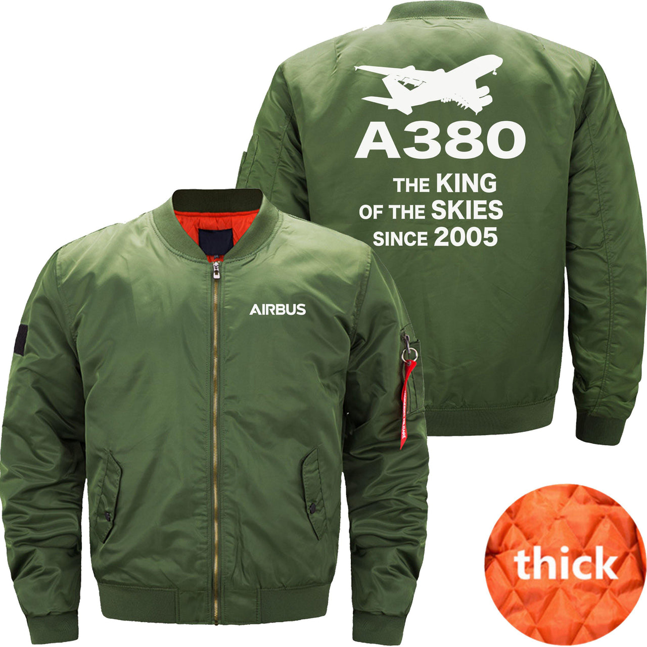 AIRBUS A380 THE KING OF THE SKIES SINCE 2005 Ma-1 Bomber Jacket Flight Jacket Aviator Jacket THE AV8R