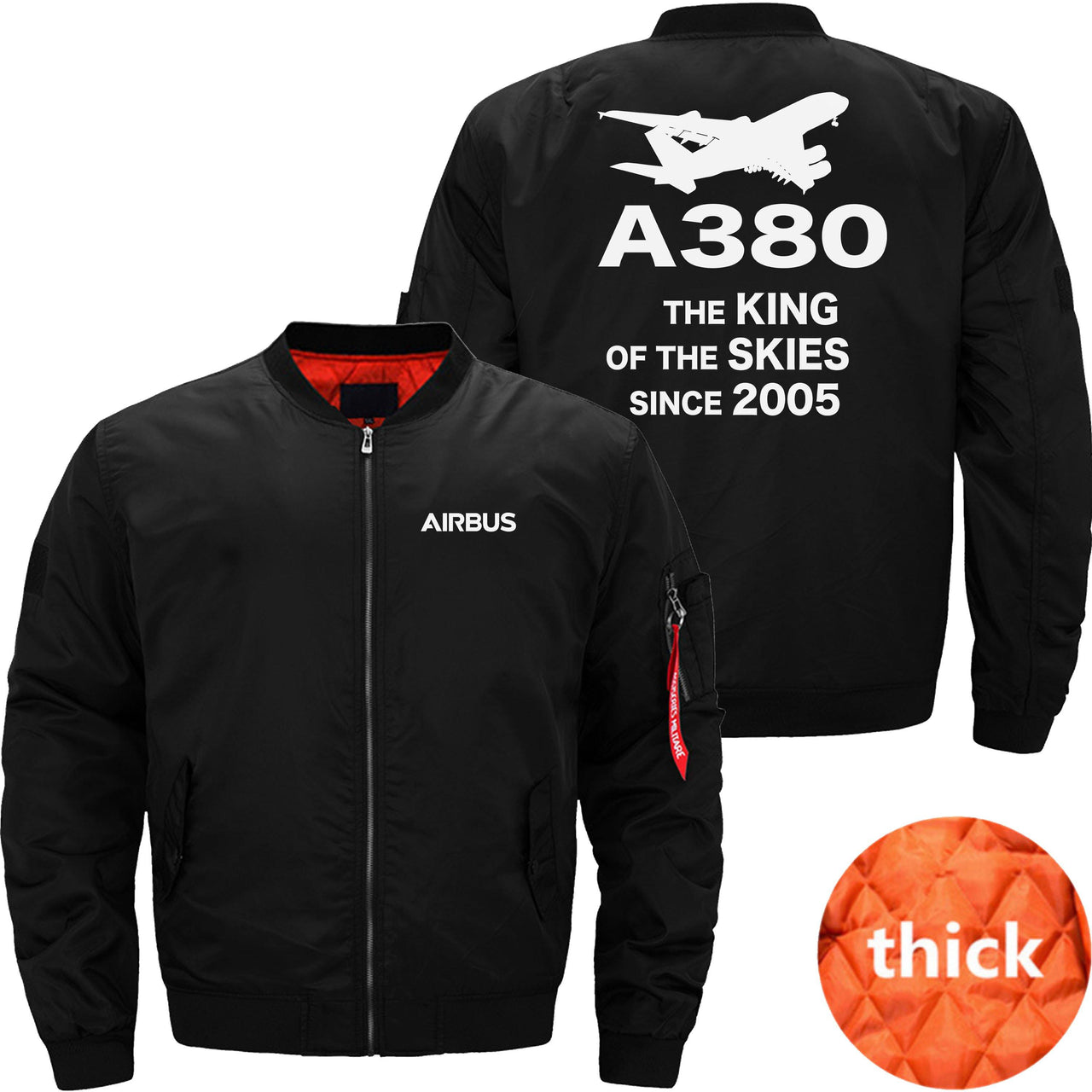 AIRBUS A380 THE KING OF THE SKIES SINCE 2005 Ma-1 Bomber Jacket Flight Jacket Aviator Jacket THE AV8R