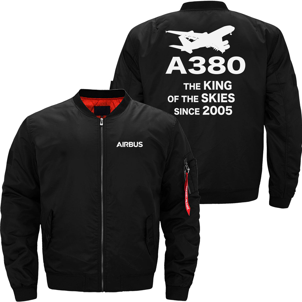 AIRBUS A380 THE KING OF THE SKIES SINCE 2005 Ma-1 Bomber Jacket Flight Jacket Aviator Jacket THE AV8R