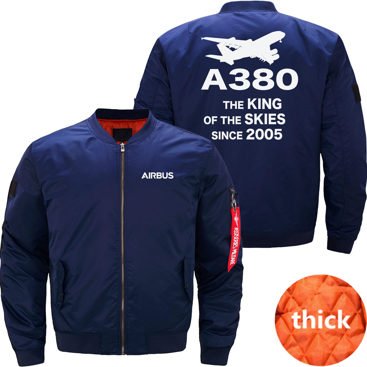 AIRBUS A380 THE KING OF THE SKIES SINCE 2005 Ma-1 Bomber Jacket Flight Jacket Aviator Jacket THE AV8R