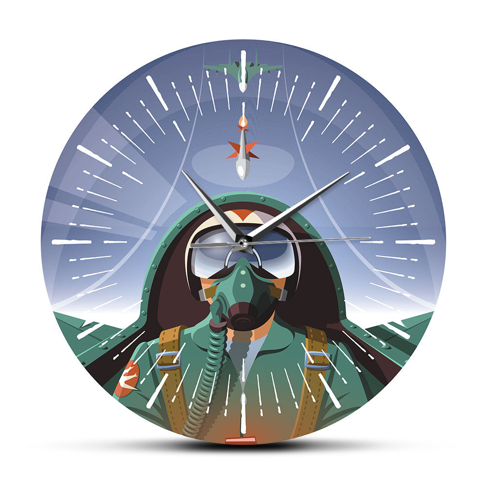 Military Pilot In Aircraft Cockpit Airplane Wall Clock Aviation Home Decor The Flying Plane Jet Aviator Wall Art Clock Watch AV8R