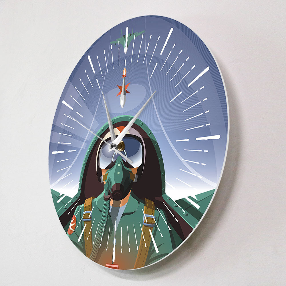 Military Pilot In Aircraft Cockpit Airplane Wall Clock Aviation Home Decor The Flying Plane Jet Aviator Wall Art Clock Watch AV8R