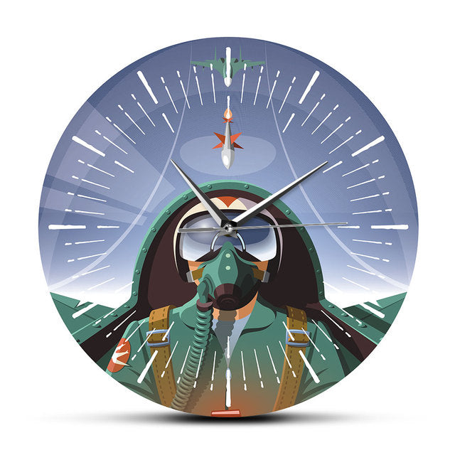 Military Pilot In Aircraft Cockpit Airplane Wall Clock Aviation Home Decor The Flying Plane Jet Aviator Wall Art Clock Watch AV8R