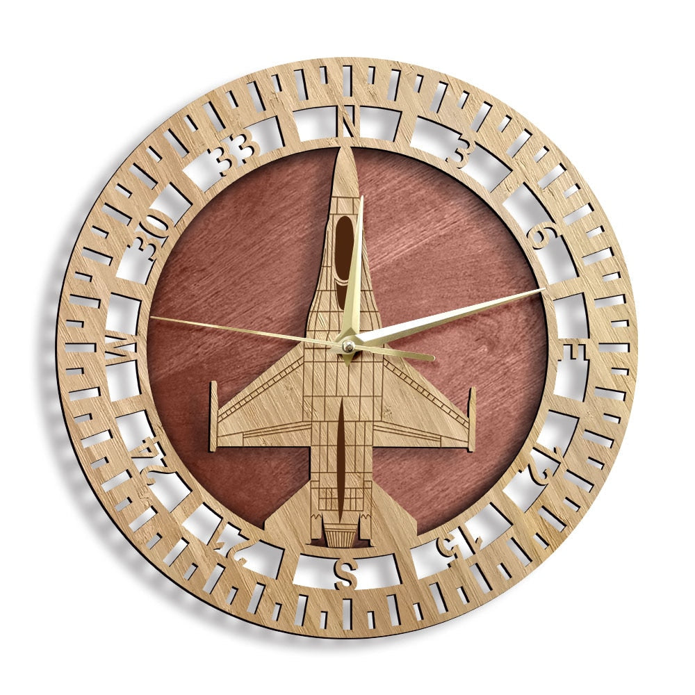 F-16 Fighting Falcon Wood  Wall Clock THE AVIATOR