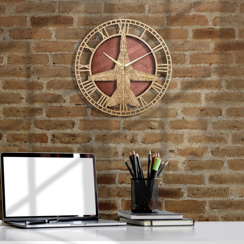F-111 Aardvark Nature Wooden Clock THE AVIATOR