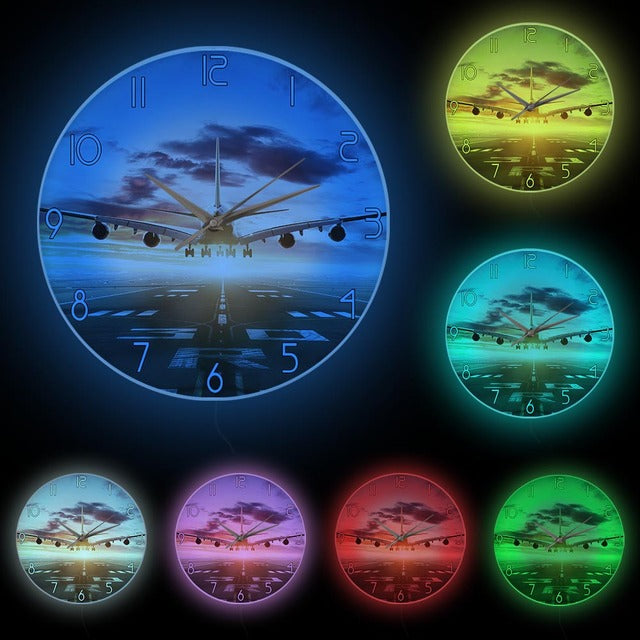 AIRBUS A380 Flying Over Runway Modern Wall Clock AV8R