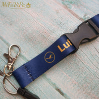 Thumbnail for Navy Blue Lufthansa Neck Strap Chaveiro Key Chain AV8R