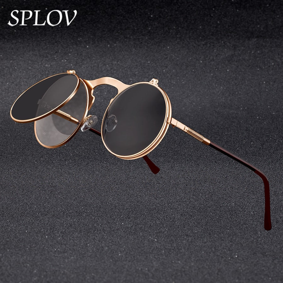 Vintage Steampunk Flip Sunglasses Retro Round Metal Frame Sun Glasses AV8R