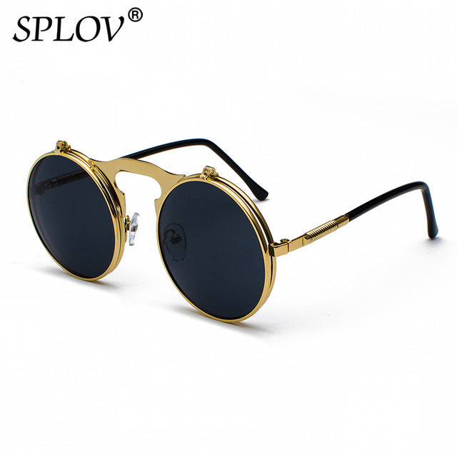 Vintage Steampunk Flip Sunglasses Retro Round Metal Frame Sun Glasses AV8R