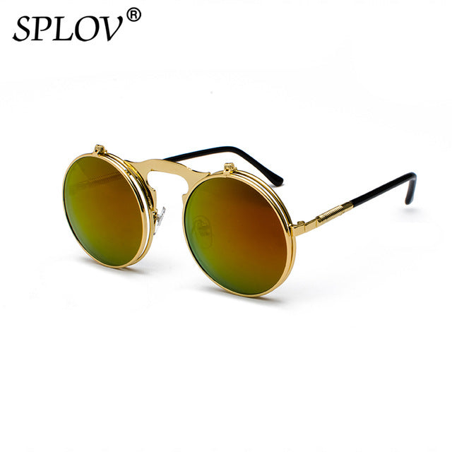 Vintage Steampunk Flip Sunglasses Retro Round Metal Frame Sun Glasses AV8R