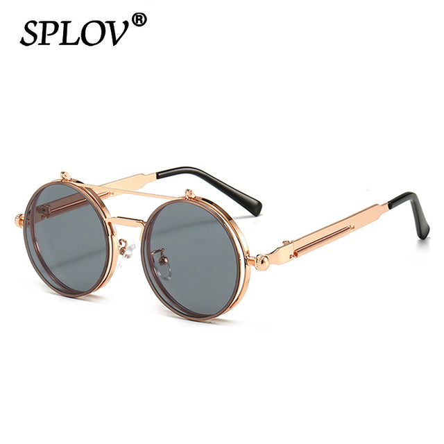 Vintage Steampunk Flip Sunglasses Retro Round Metal Frame Double Beam Sun Glasses AV8R