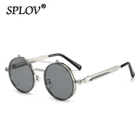 Thumbnail for Vintage Steampunk Flip Sunglasses Retro Round Metal Frame Double Beam Sun Glasses AV8R