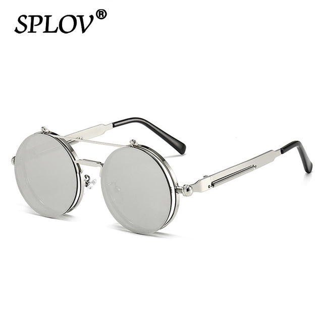 Vintage Steampunk Flip Sunglasses Retro Round Metal Frame Double Beam Sun Glasses AV8R