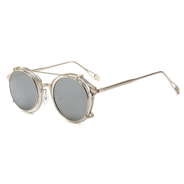 Round Clip On Sunglasses Men Women Double Layer Removable Lens Detachable Shades Clear Lens AV8R