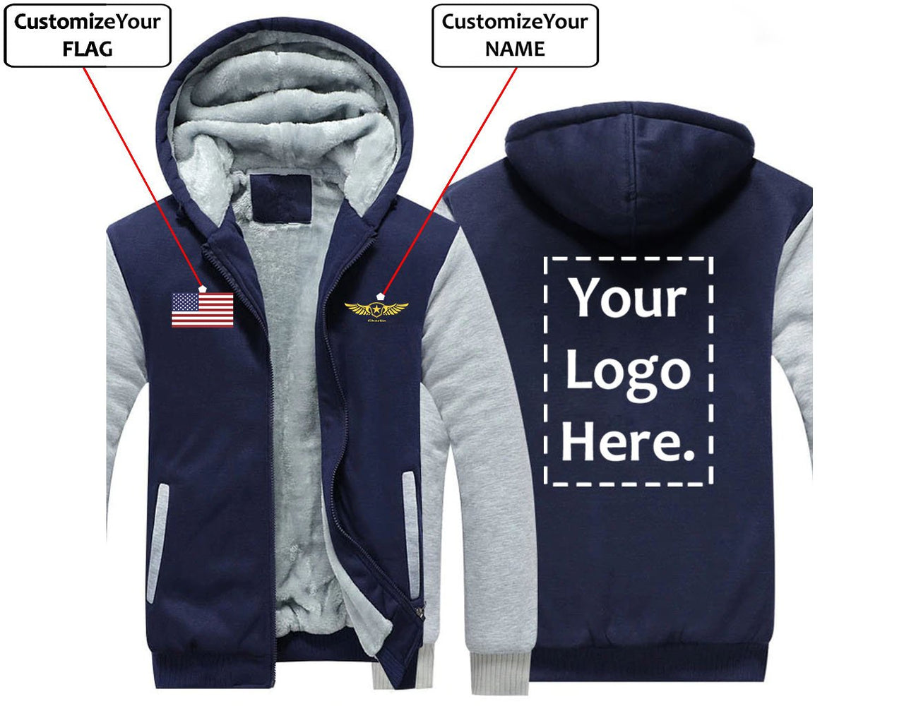 THE CUSTOM  FLAG, LOGO & NAME WITH BADGE DESIGNED ZIPPER SWEATERS THE AV8R